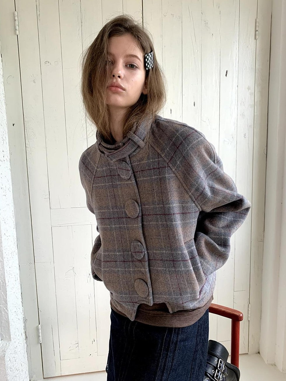 UNIVERSE Vintage Button Double Faced Wool Women's Short Wool Coats