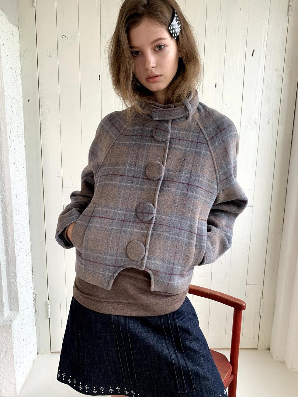 UNIVERSE Vintage Button Double Faced Wool Women's Short Wool Coats