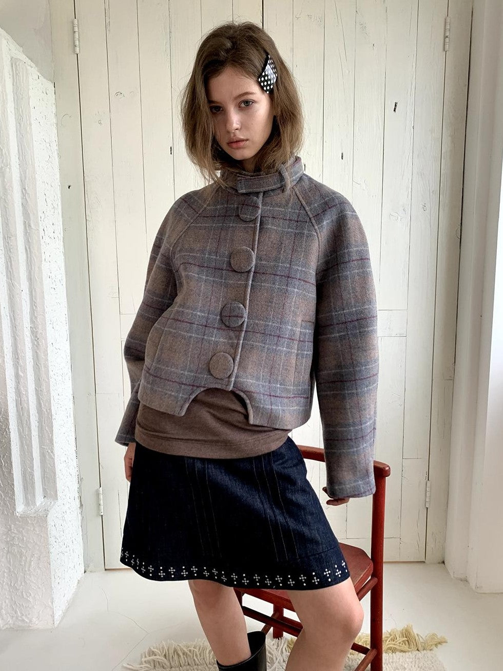 UNIVERSE Vintage Button Double Faced Wool Women's Short Wool Coats