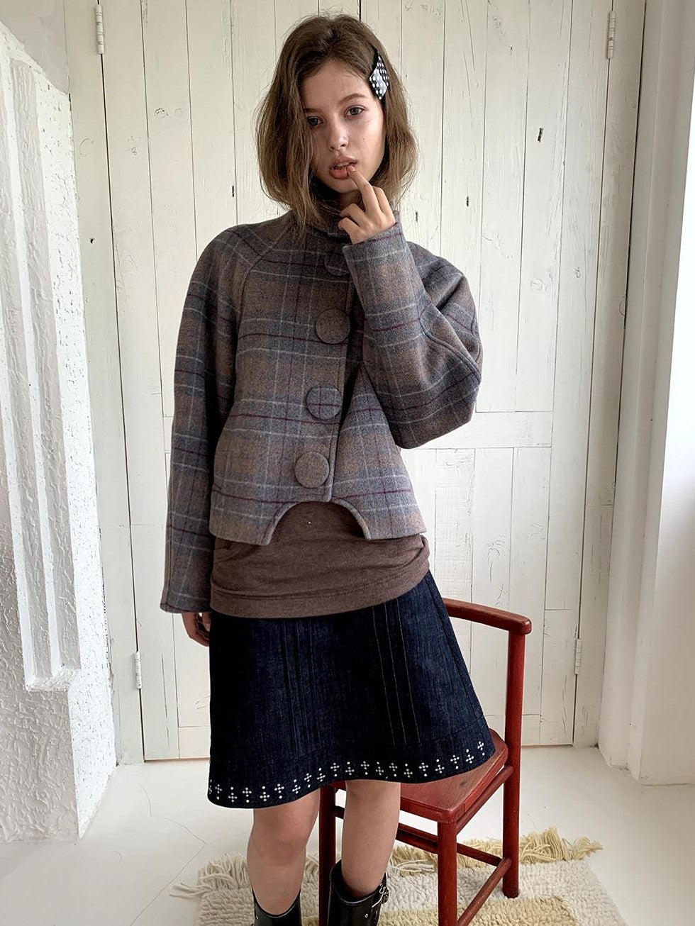 UNIVERSE Vintage Button Double Faced Wool Women's Short Wool Coats