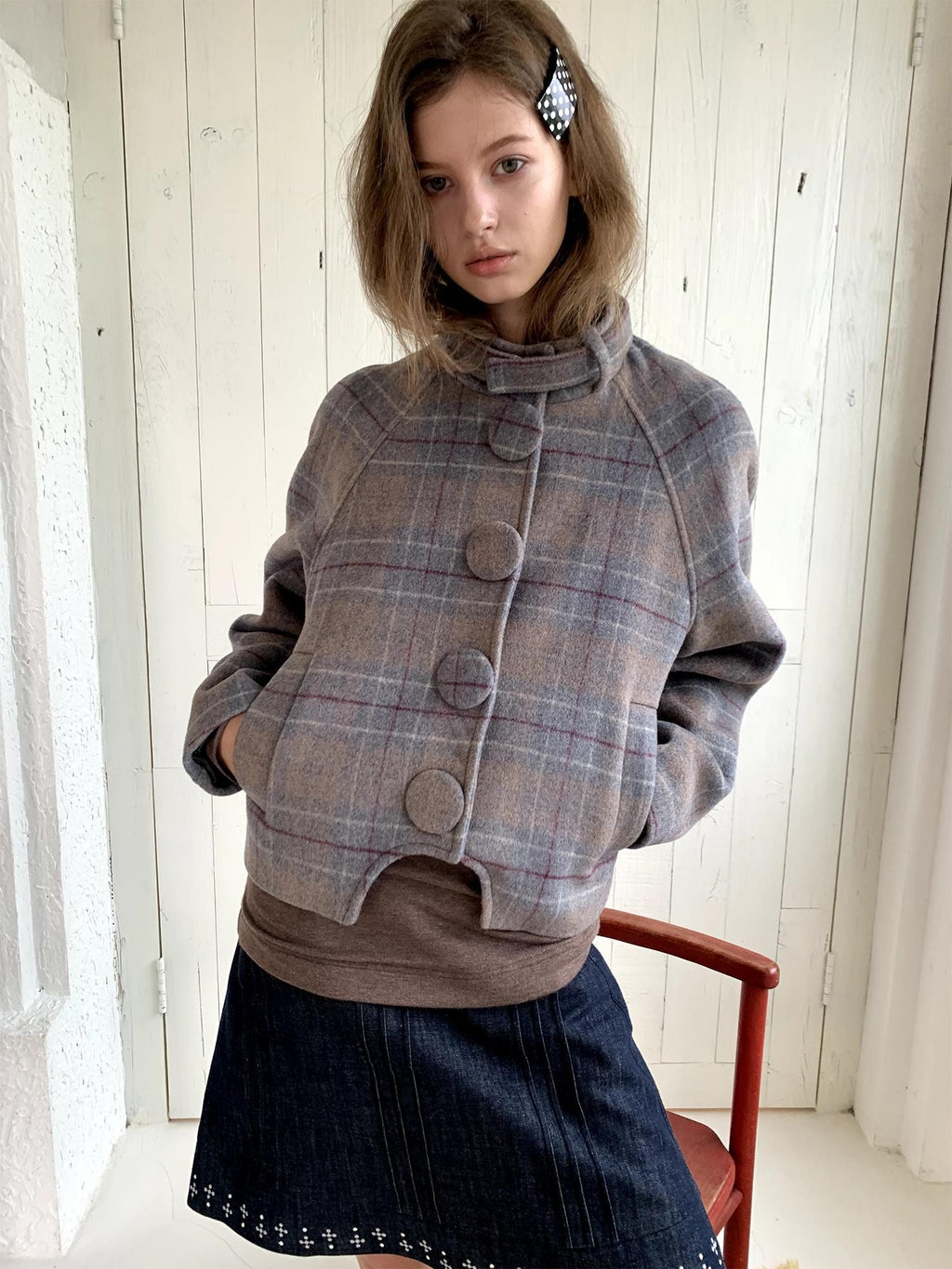 UNIVERSE Vintage Button Double Faced Wool Women's Short Wool Coats