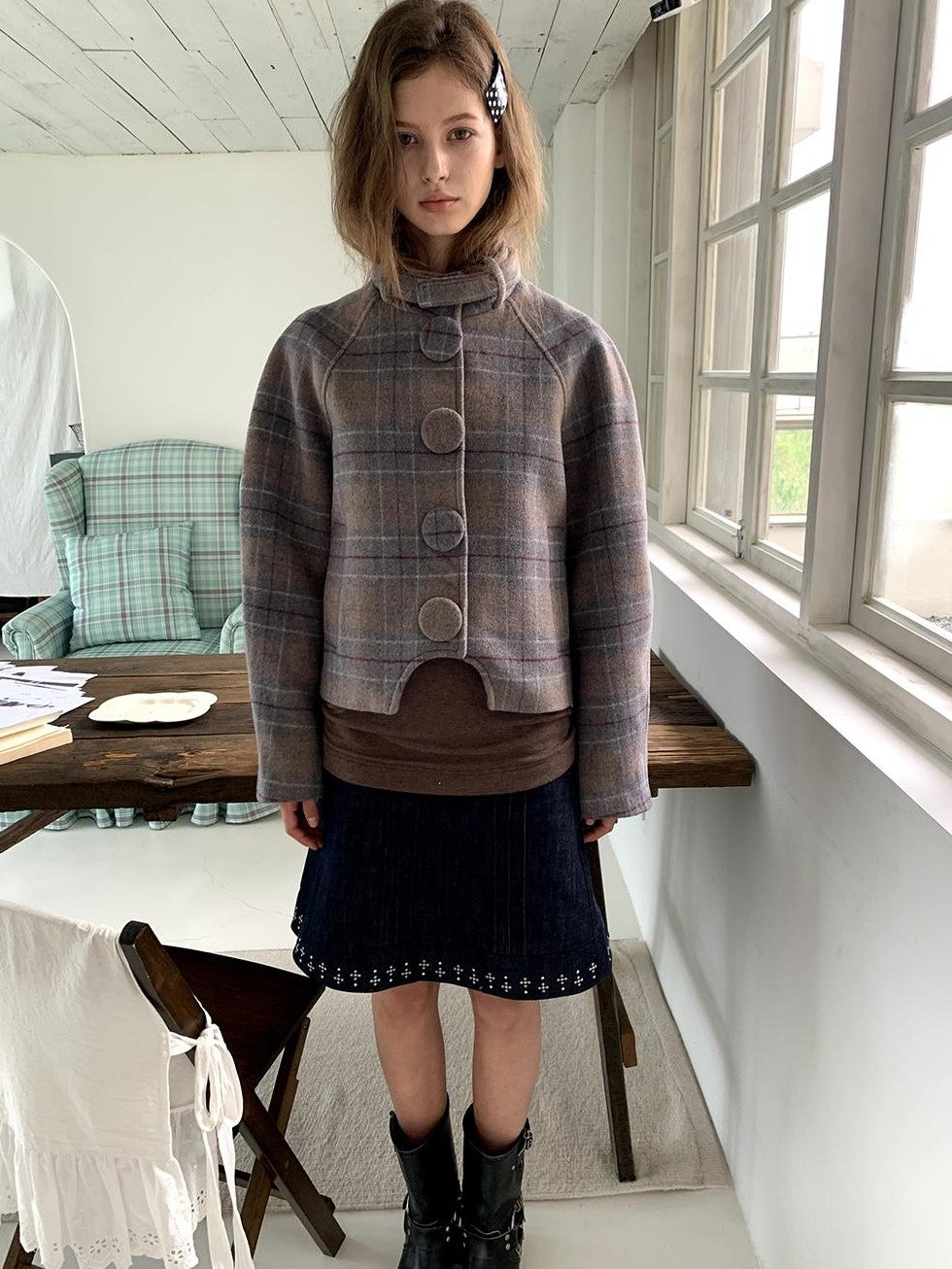 UNIVERSE Vintage Button Double Faced Wool Women's Short Wool Coats