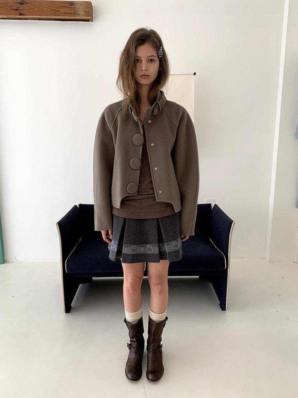 UNIVERSE Vintage Button Double Faced Wool Women's Short Wool Coats