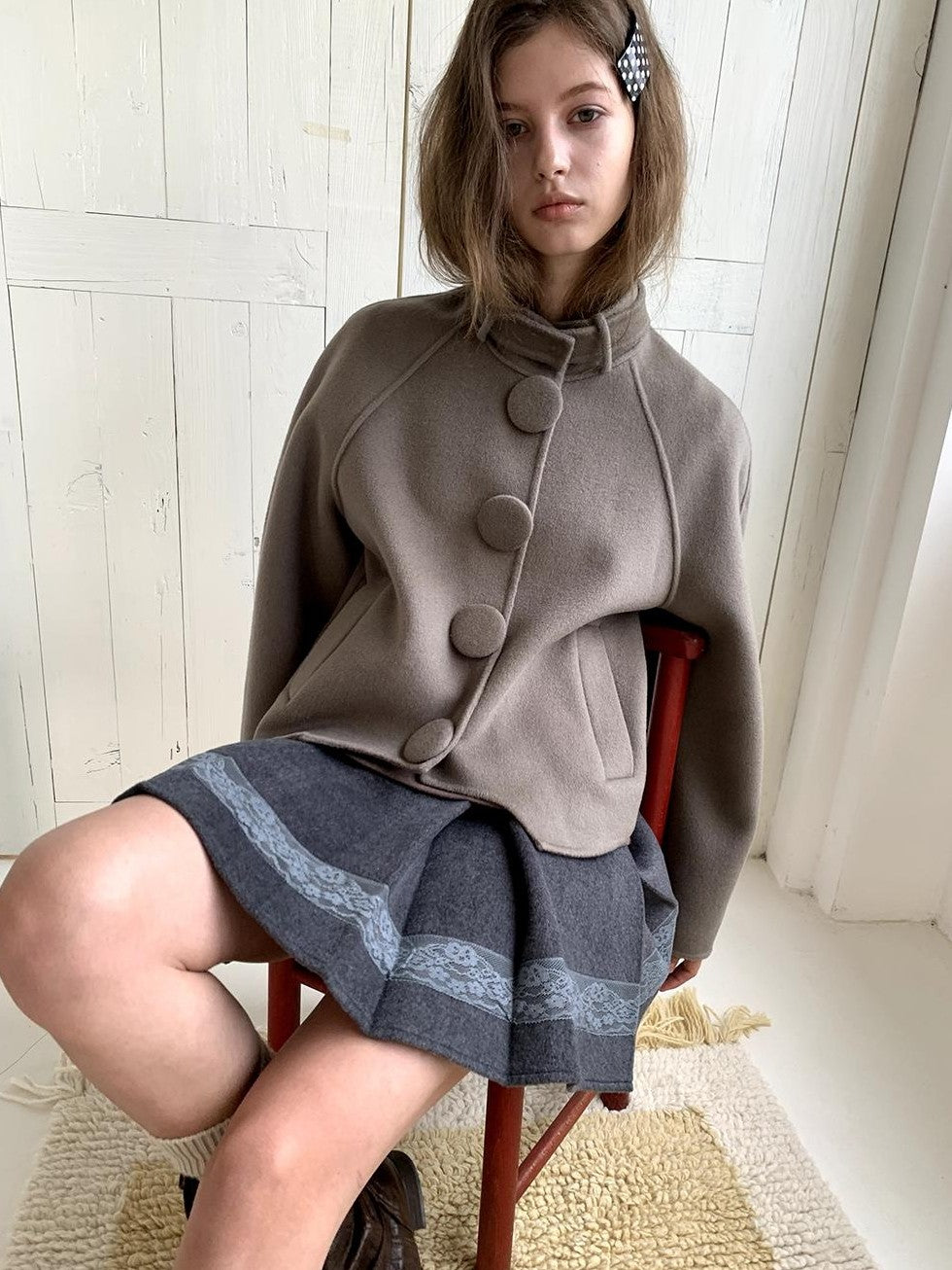 UNIVERSE Vintage Button Double Faced Wool Women's Short Wool Coats