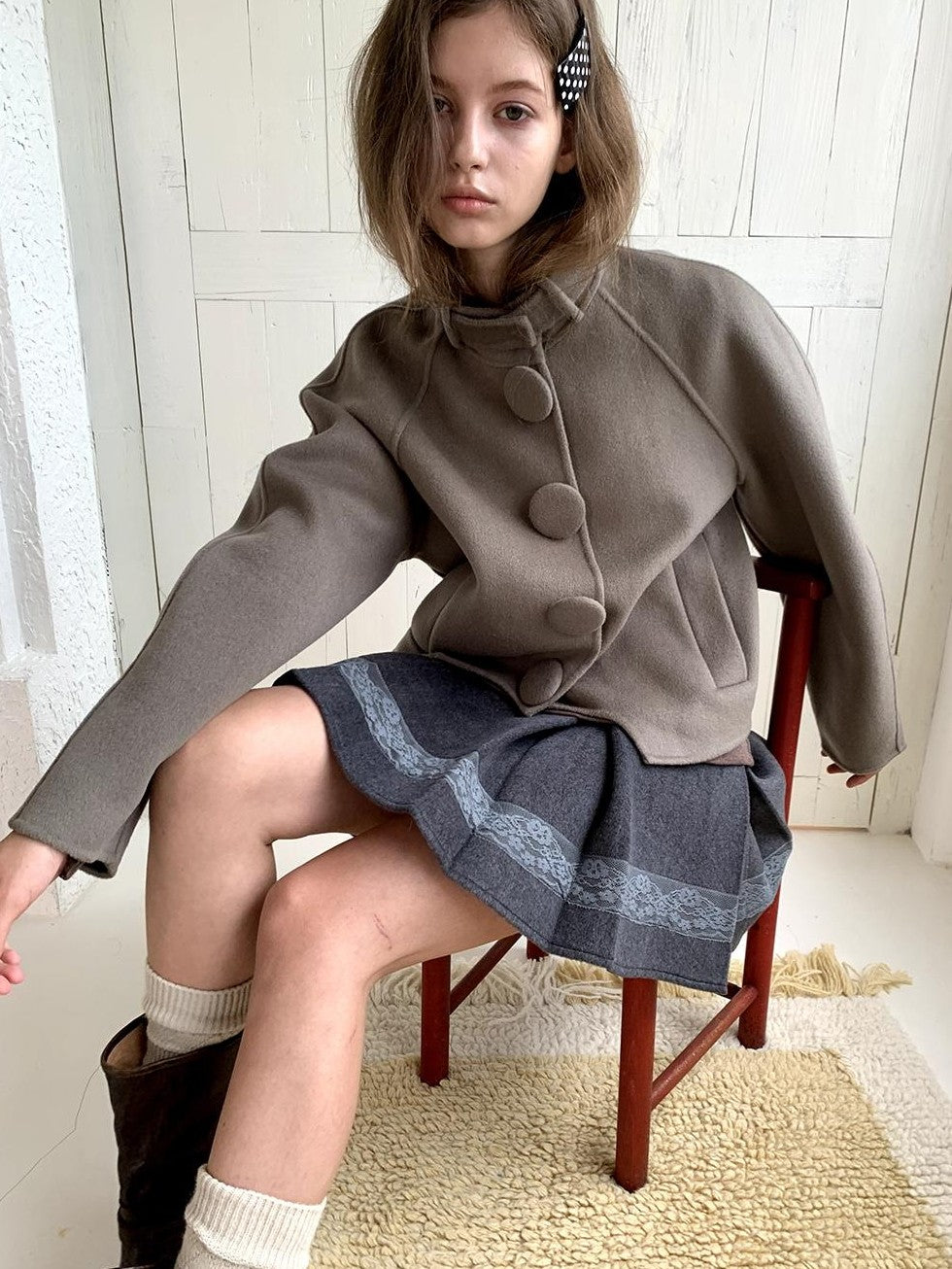 UNIVERSE Vintage Button Double Faced Wool Women's Short Wool Coats