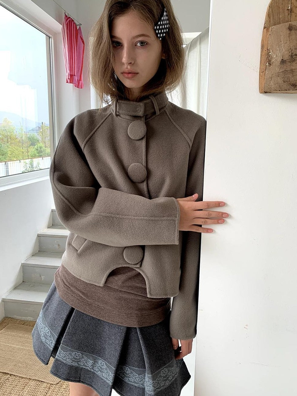 UNIVERSE Vintage Button Double Faced Wool Women's Short Wool Coats