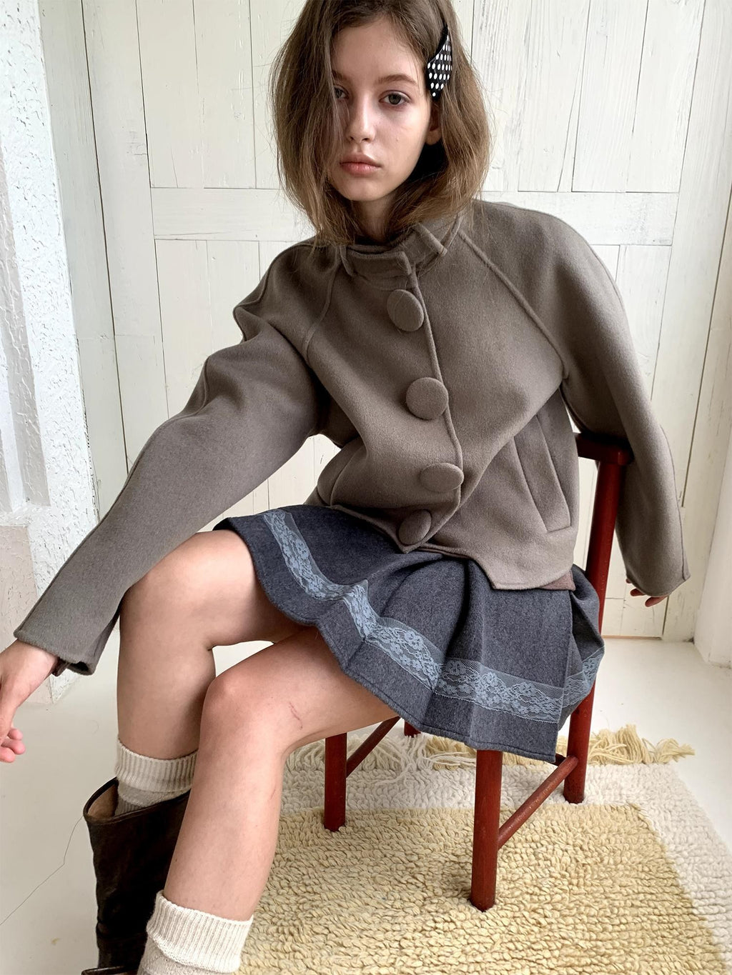 UNIVERSE Vintage Button Double Faced Wool Women's Short Wool Coats