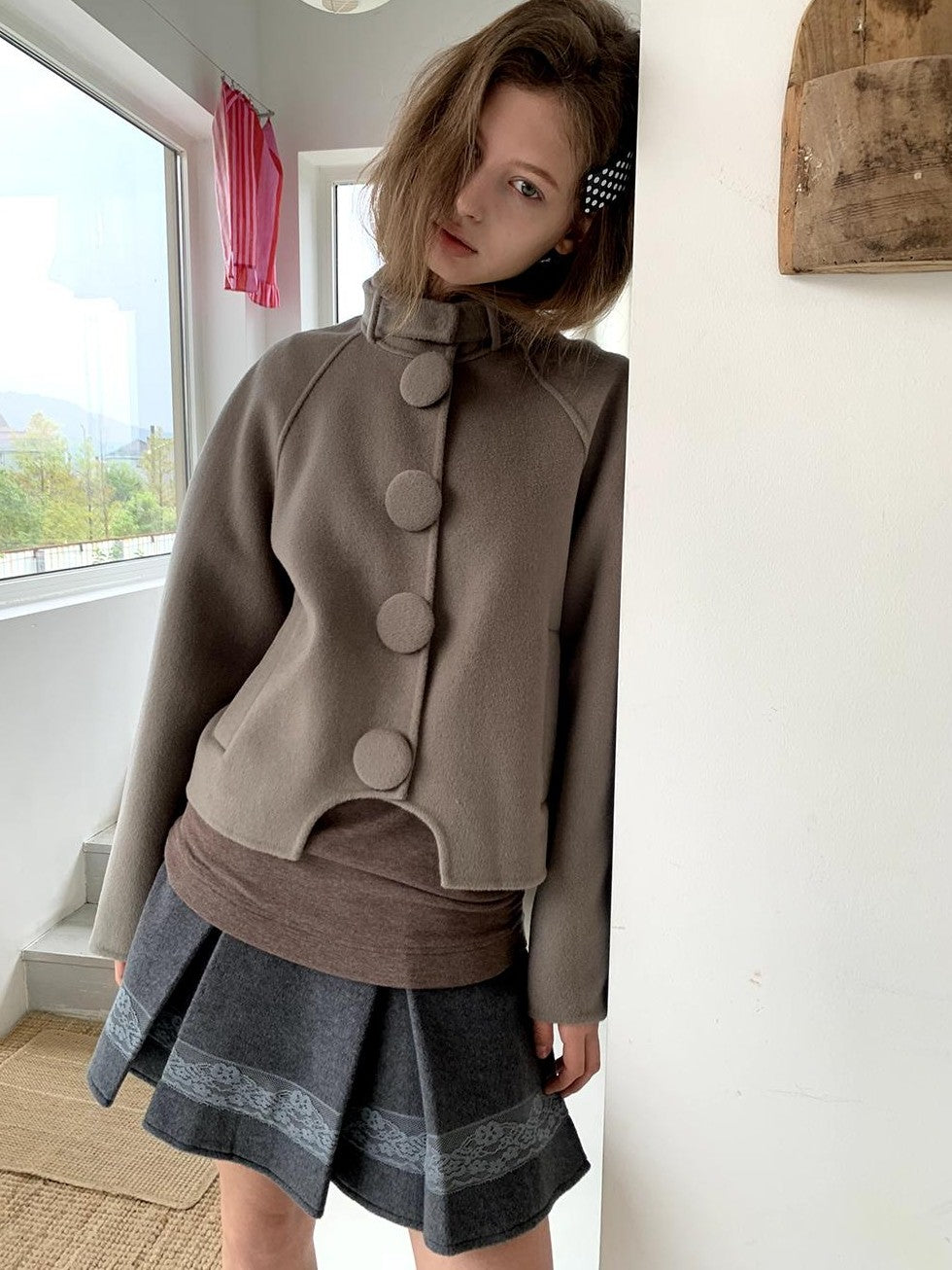 UNIVERSE Vintage Button Double Faced Wool Women's Short Wool Coats