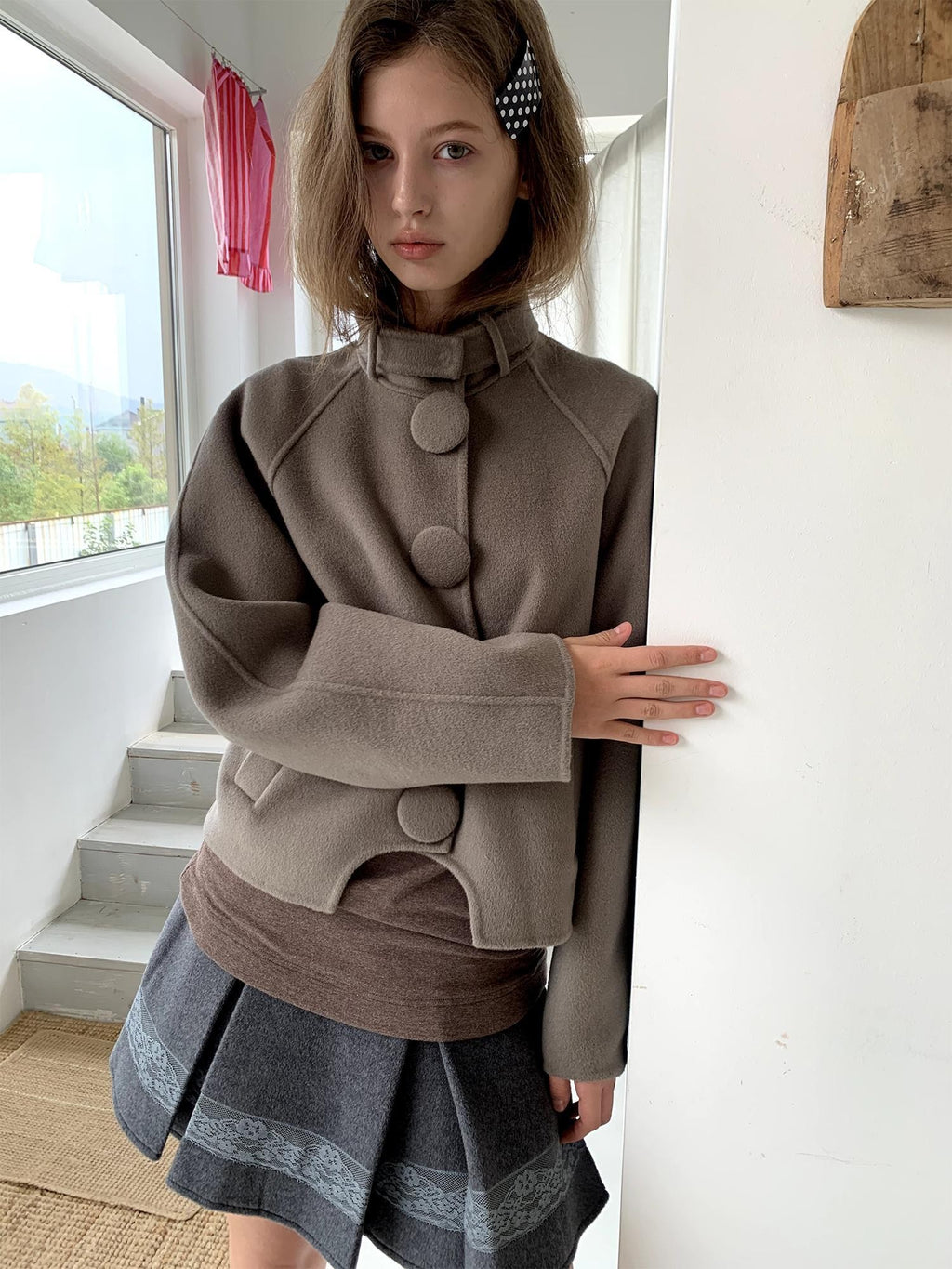 UNIVERSE Vintage Button Double Faced Wool Women's Short Wool Coats