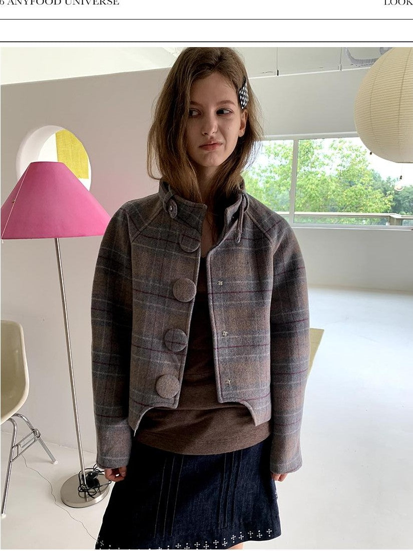 UNIVERSE Vintage Button Double Faced Wool Women's Short Wool Coats
