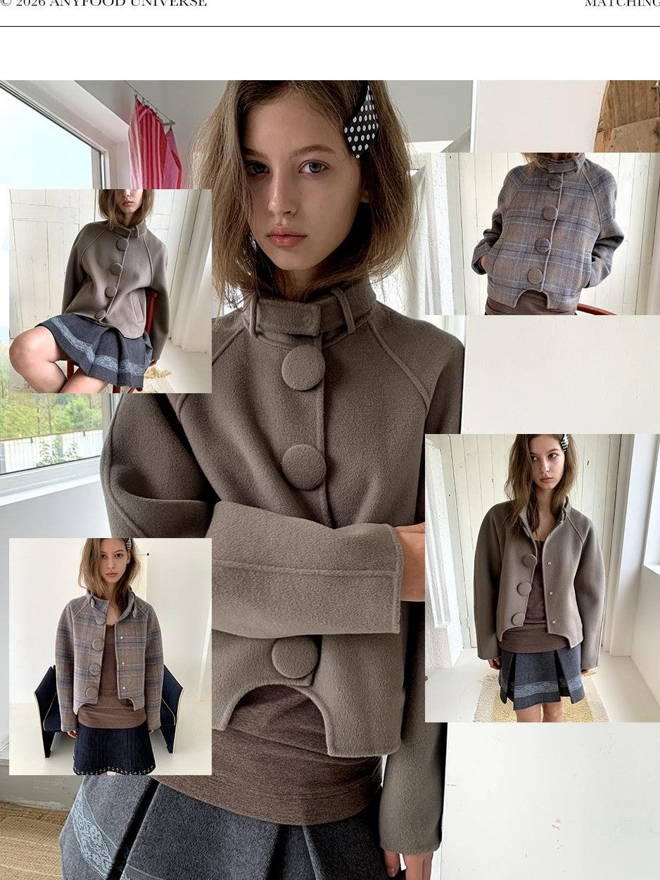 UNIVERSE Vintage Button Double Faced Wool Women's Short Wool Coats