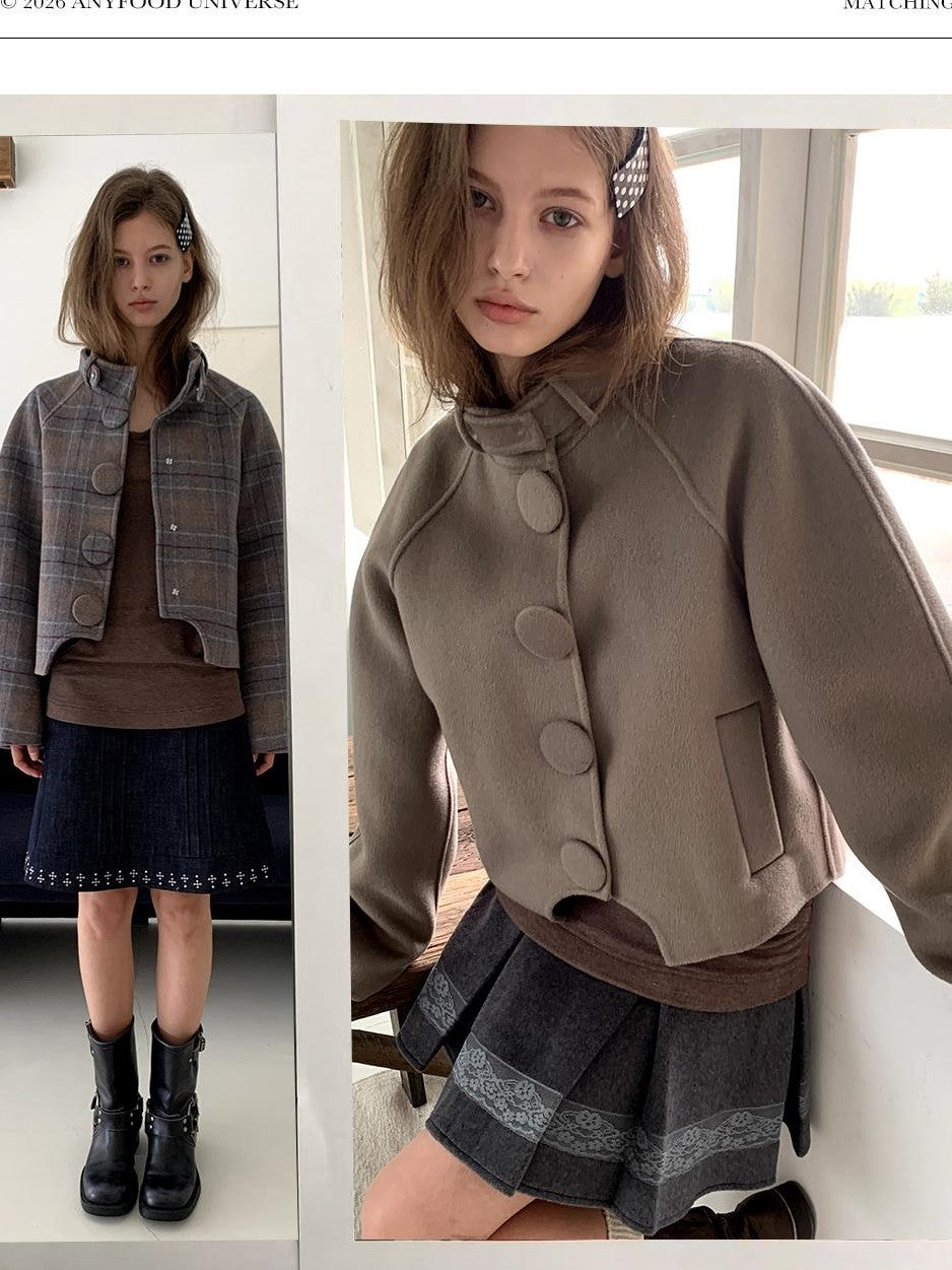 UNIVERSE Vintage Button Double Faced Wool Women's Short Wool Coats