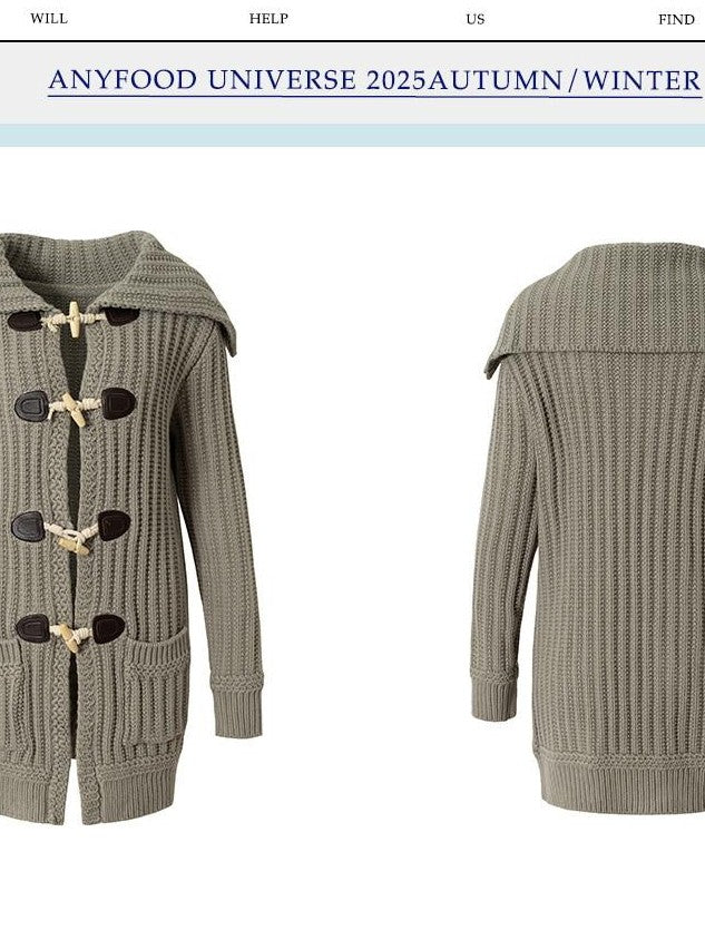 UNIVERSE Vintage College Chunky Toggle Button Knit Women's Acrylic Mid Length Cardigans