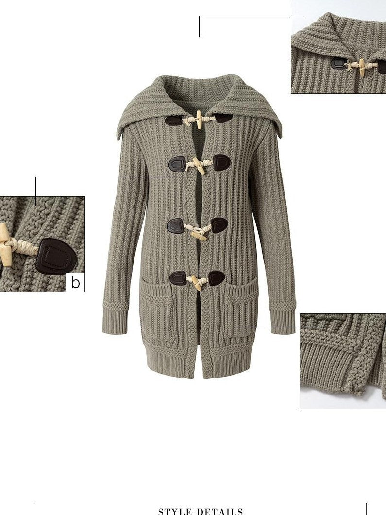 UNIVERSE Vintage College Chunky Toggle Button Knit Women's Acrylic Mid Length Cardigans