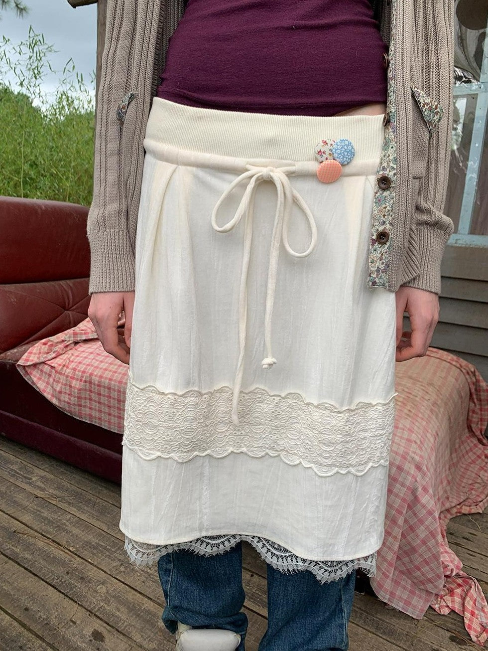 UNIVERSE Vintage Lace Up Two Way Lace Women's Velvet Midi Skirts