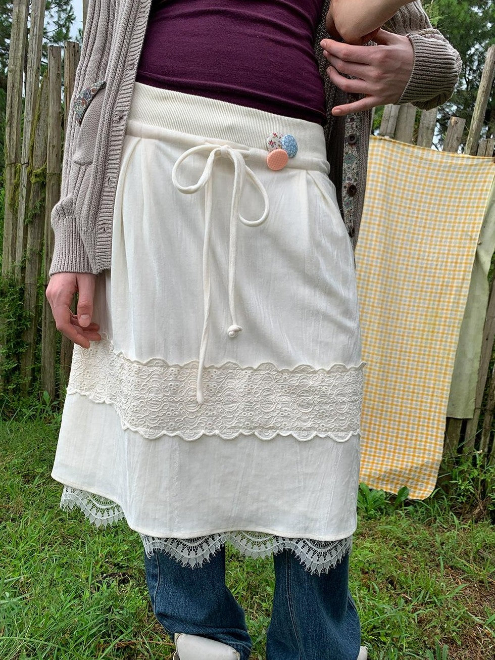 UNIVERSE Vintage Lace Up Two Way Lace Women's Velvet Midi Skirts