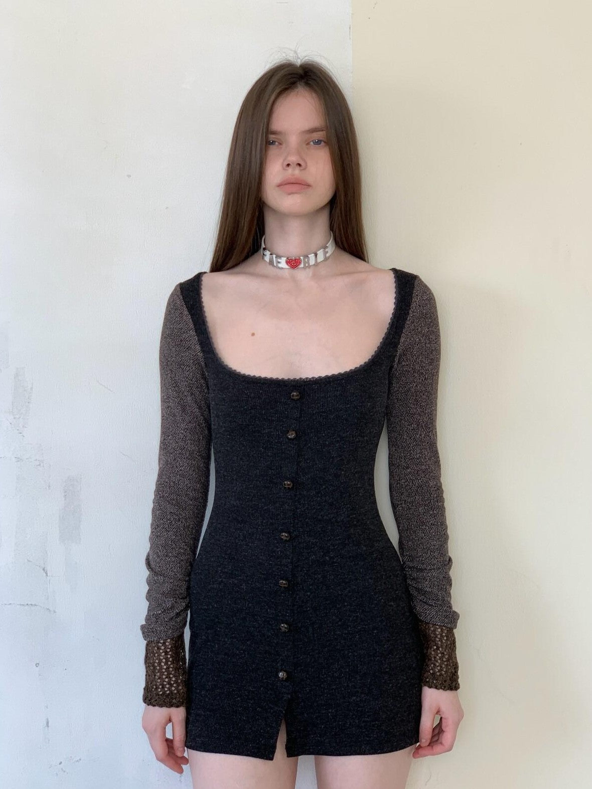 UNIVERSE Vintage Patchwork Long Sleeve Fitted Women's Polyester Bodycon Mini Dresses