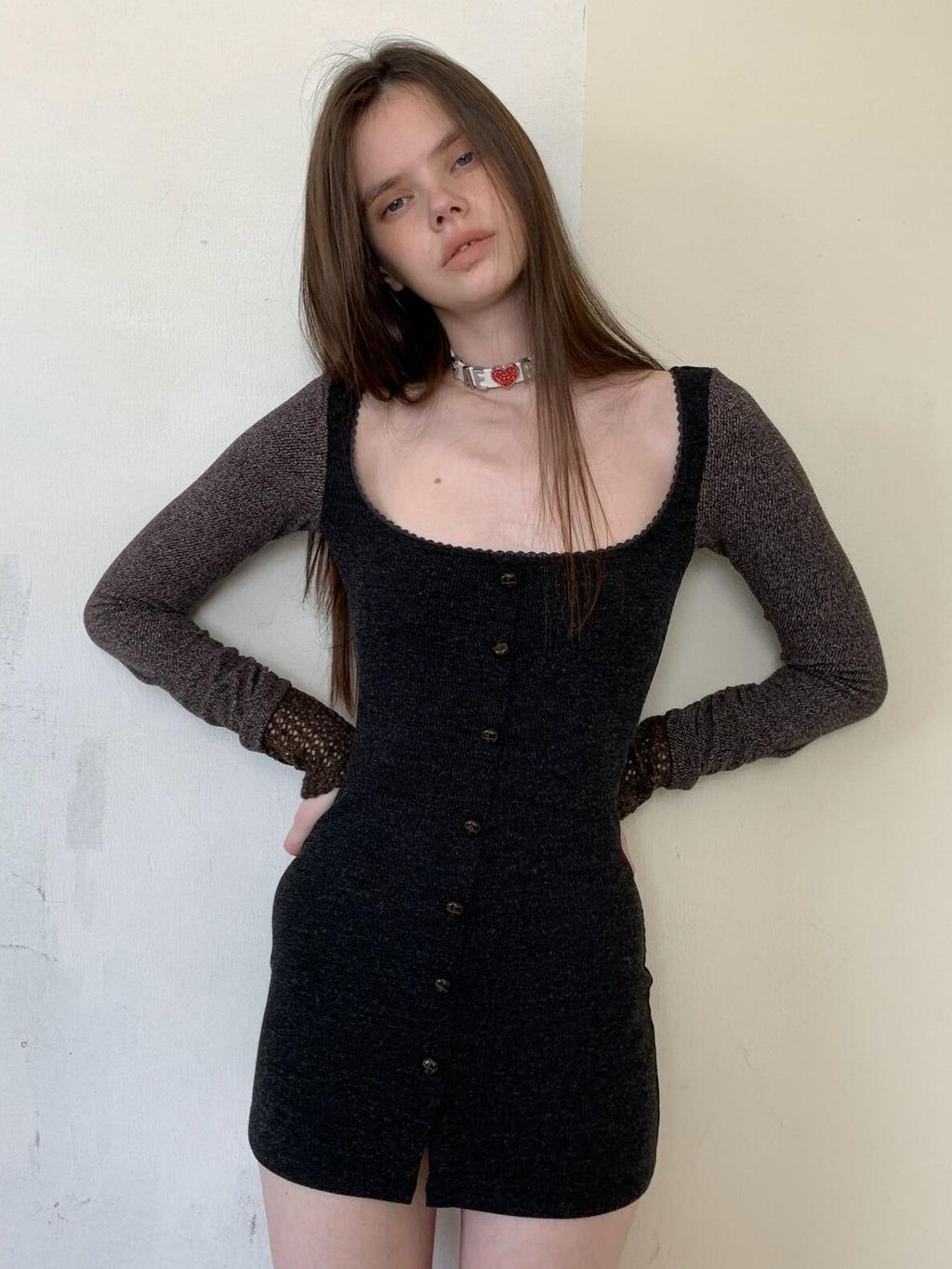 UNIVERSE Vintage Patchwork Long Sleeve Fitted Women's Polyester Bodycon Mini Dresses