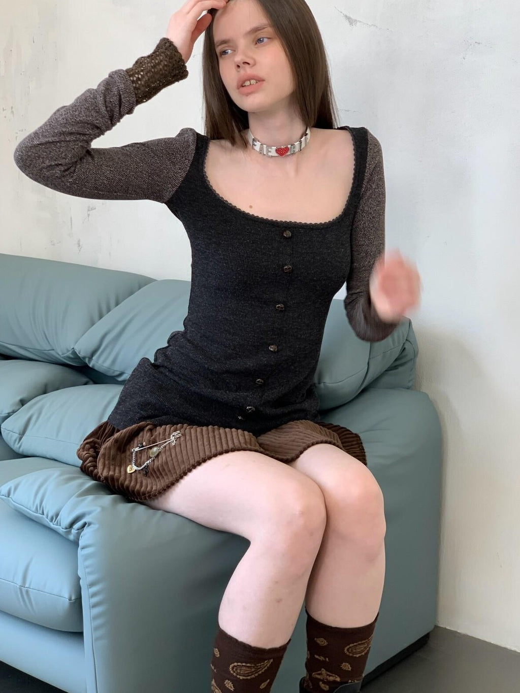 UNIVERSE Vintage Patchwork Long Sleeve Fitted Women's Polyester Bodycon Mini Dresses
