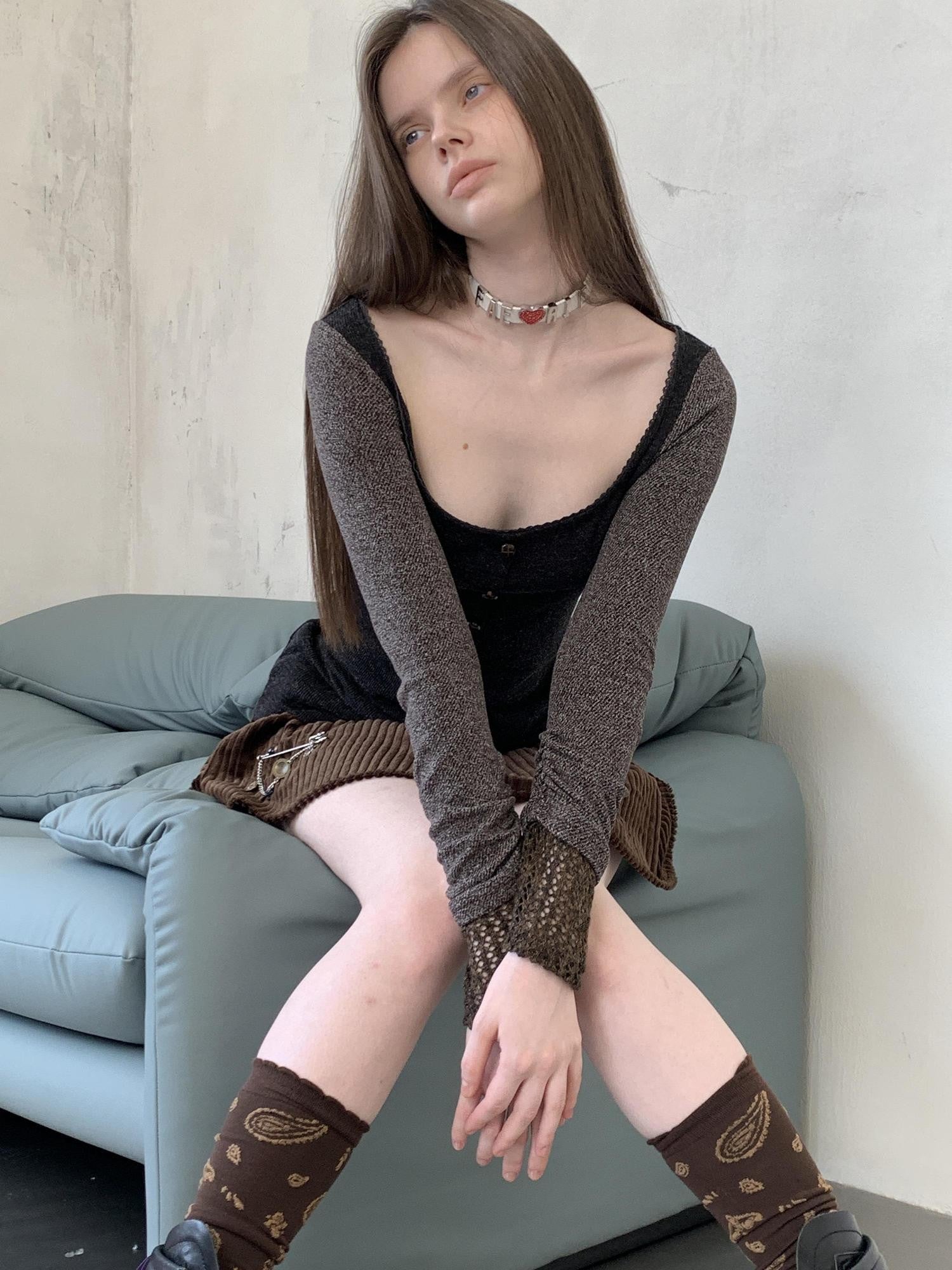 UNIVERSE Vintage Patchwork Long Sleeve Fitted Women's Polyester Bodycon Mini Dresses