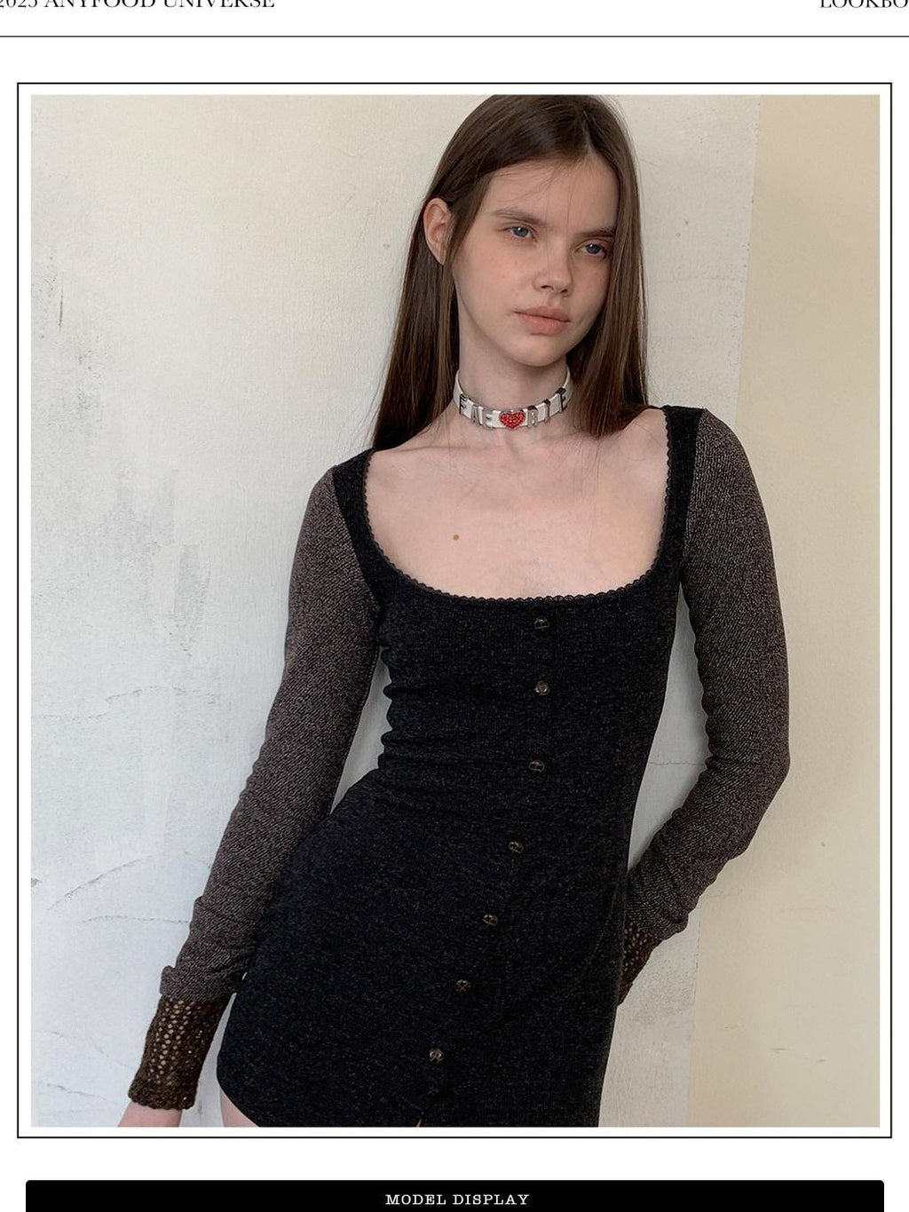 UNIVERSE Vintage Patchwork Long Sleeve Fitted Women's Polyester Bodycon Mini Dresses