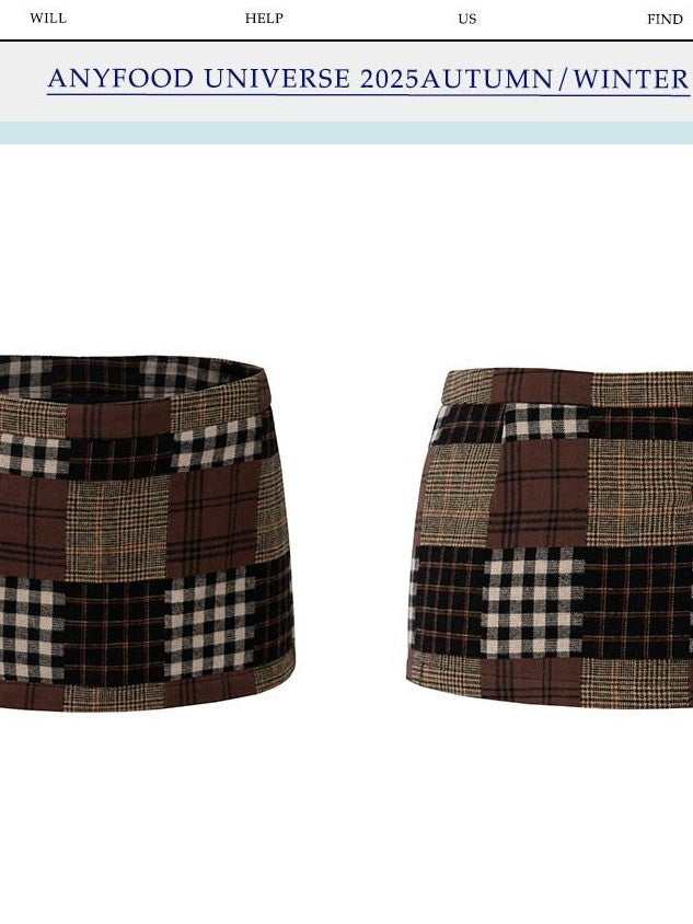 UNIVERSE Vintage Patchwork Plaid A Line Low Waist Women's Cotton Mini Skirts
