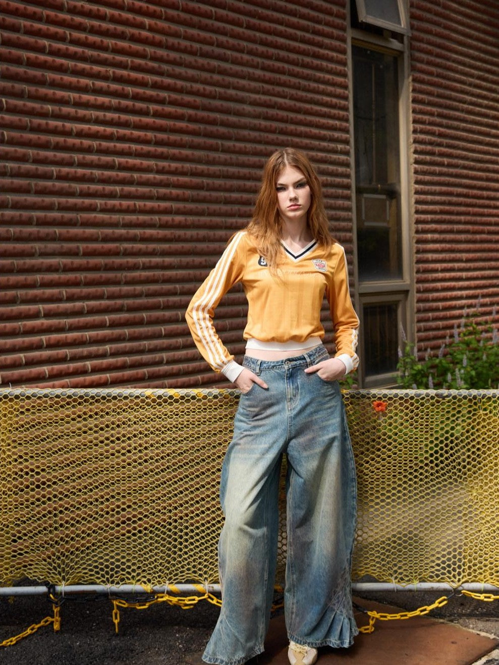 UNIVERSE Vintage Pleated Washed Floor Length Low Rise Women's Cotton Baggy Jeans