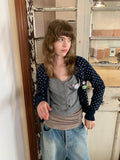 UNIVERSE Vintage Polka Dot Round Neck Button Short Women's Cotton Blend Cardigans