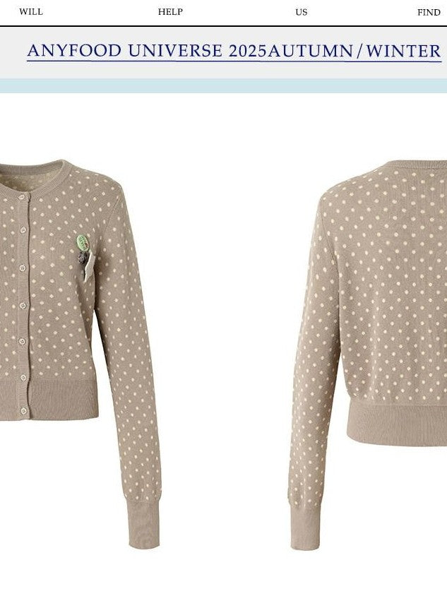 UNIVERSE Vintage Polka Dot Round Neck Button Short Women's Cotton Blend Cardigans