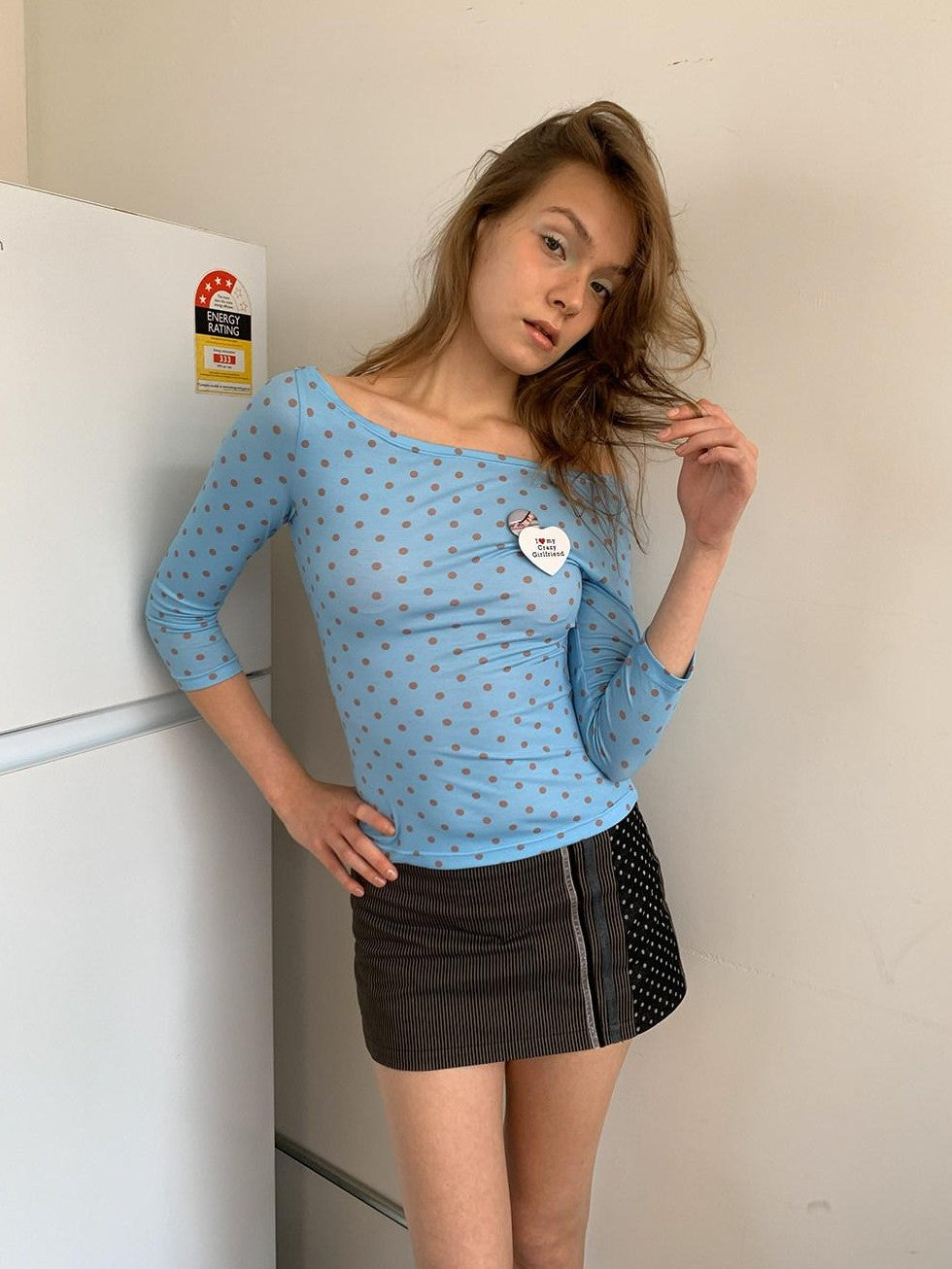 UNIVERSE Vintage Polka Dot Striped Patchwork Asymmetric Women's Cotton Denim Mini Skirts
