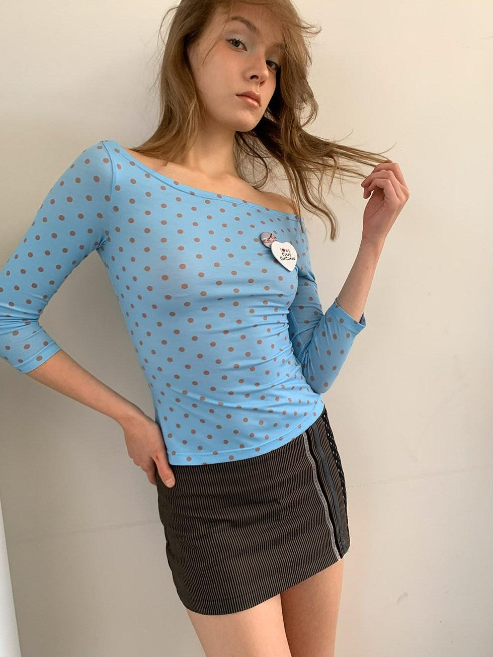 UNIVERSE Vintage Polka Dot Striped Patchwork Asymmetric Women's Cotton Denim Mini Skirts