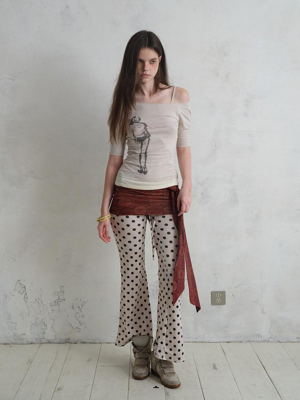 UNIVERSE Vintage Print Asymmetrical Shoulder Women's Cotton Short Sleeve T-shirts