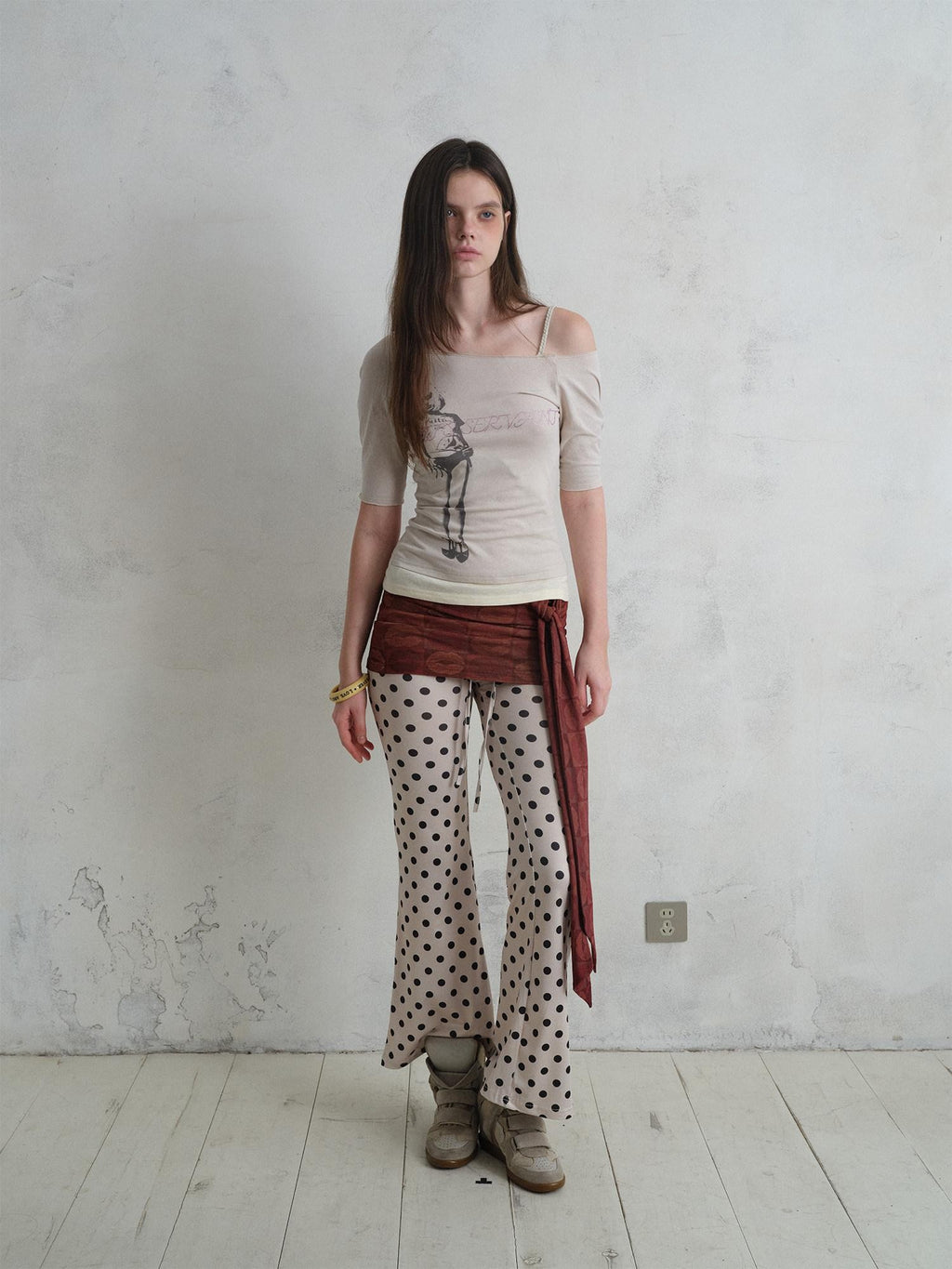 UNIVERSE Vintage Print Asymmetrical Shoulder Women's Cotton Short Sleeve T-shirts