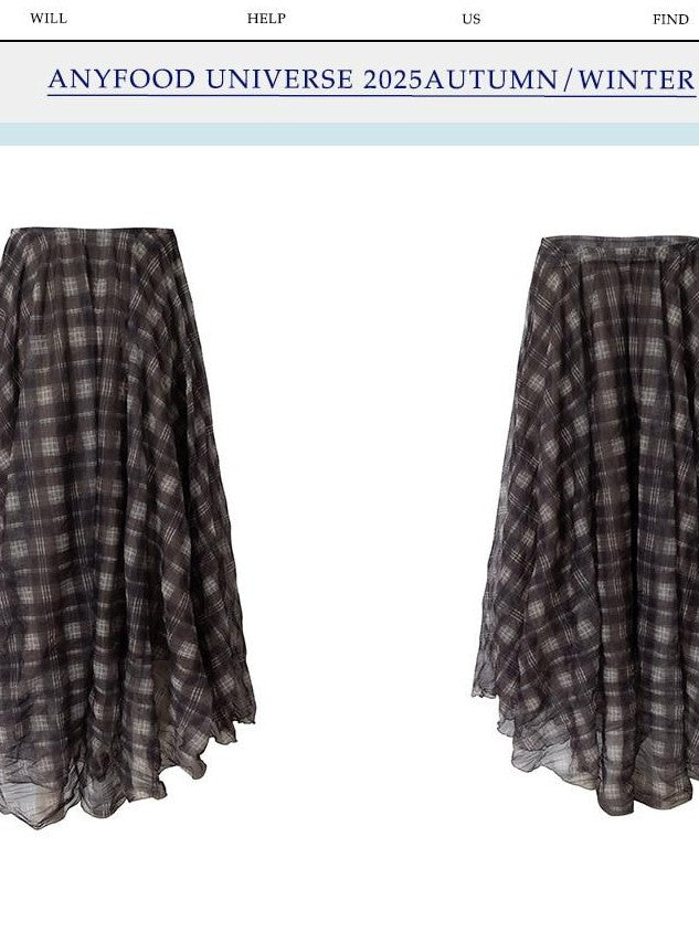 UNIVERSE Vintage Purple Plaid Pleated Irregular Hem Women's Polyester Maxi Skirts