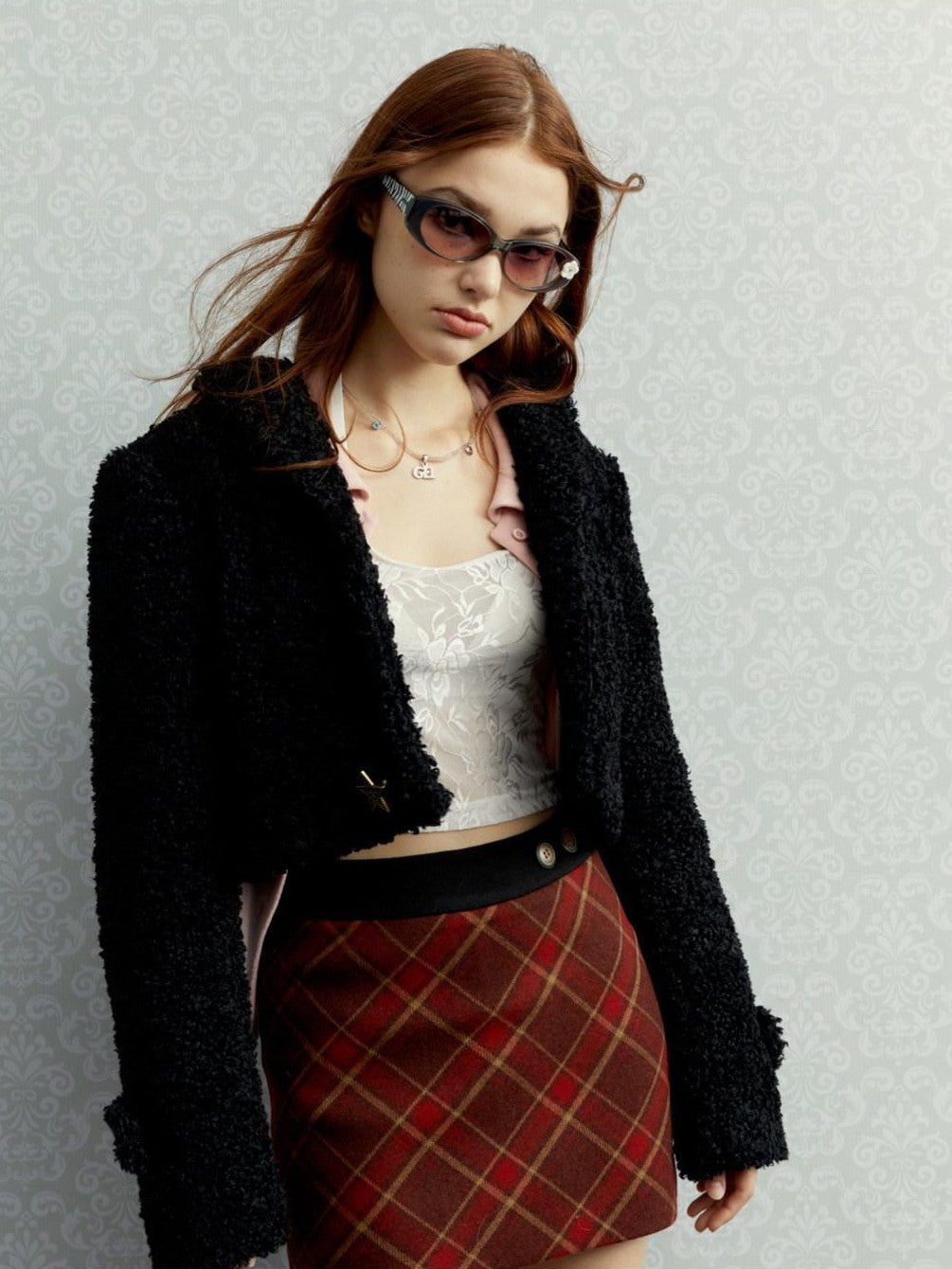 UNIVERSE Vintage Red Plaid High Waist A Line Zipper Women's Polyester Mini Skirts
