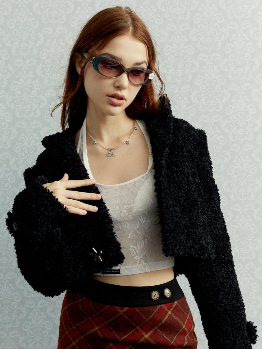 UNIVERSE Vintage Red Plaid High Waist A Line Zipper Women's Polyester Mini Skirts