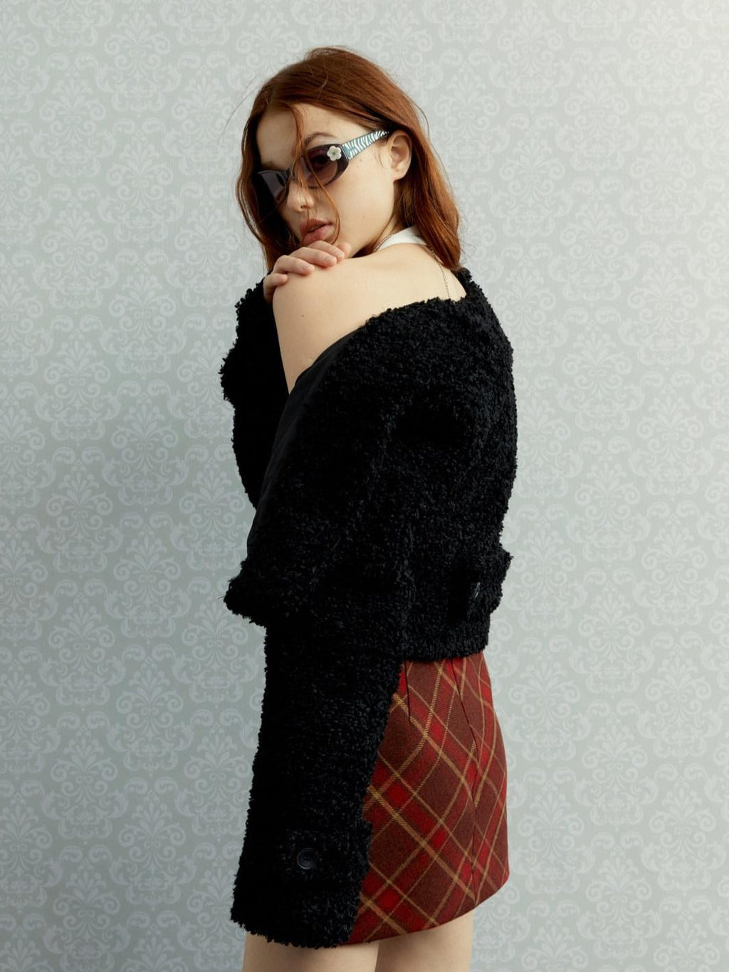 UNIVERSE Vintage Red Plaid High Waist A Line Zipper Women's Polyester Mini Skirts