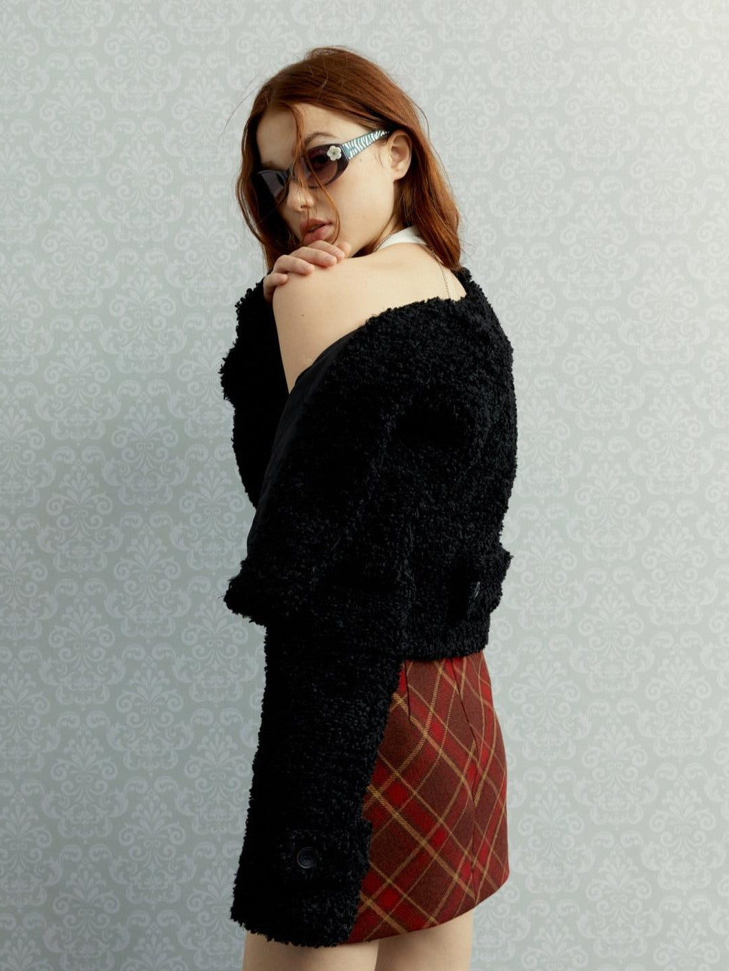 UNIVERSE Vintage Red Plaid High Waist A Line Zipper Women's Polyester Mini Skirts