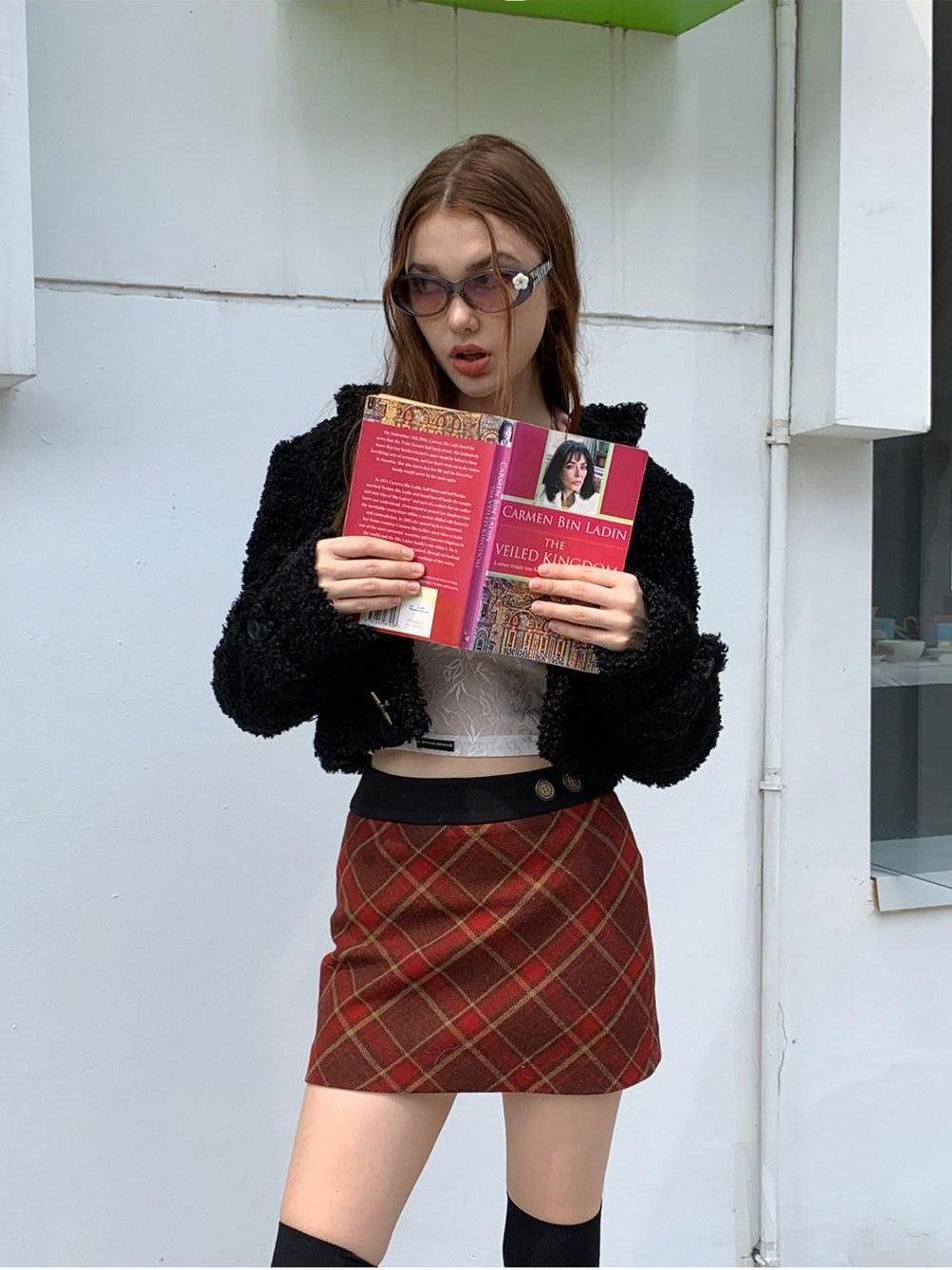 UNIVERSE Vintage Red Plaid High Waist A Line Zipper Women's Polyester Mini Skirts