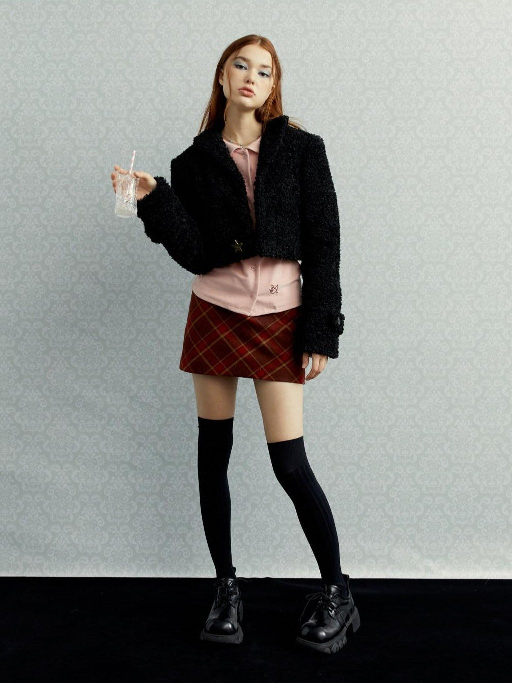 UNIVERSE Vintage Red Plaid High Waist A Line Zipper Women's Polyester Mini Skirts