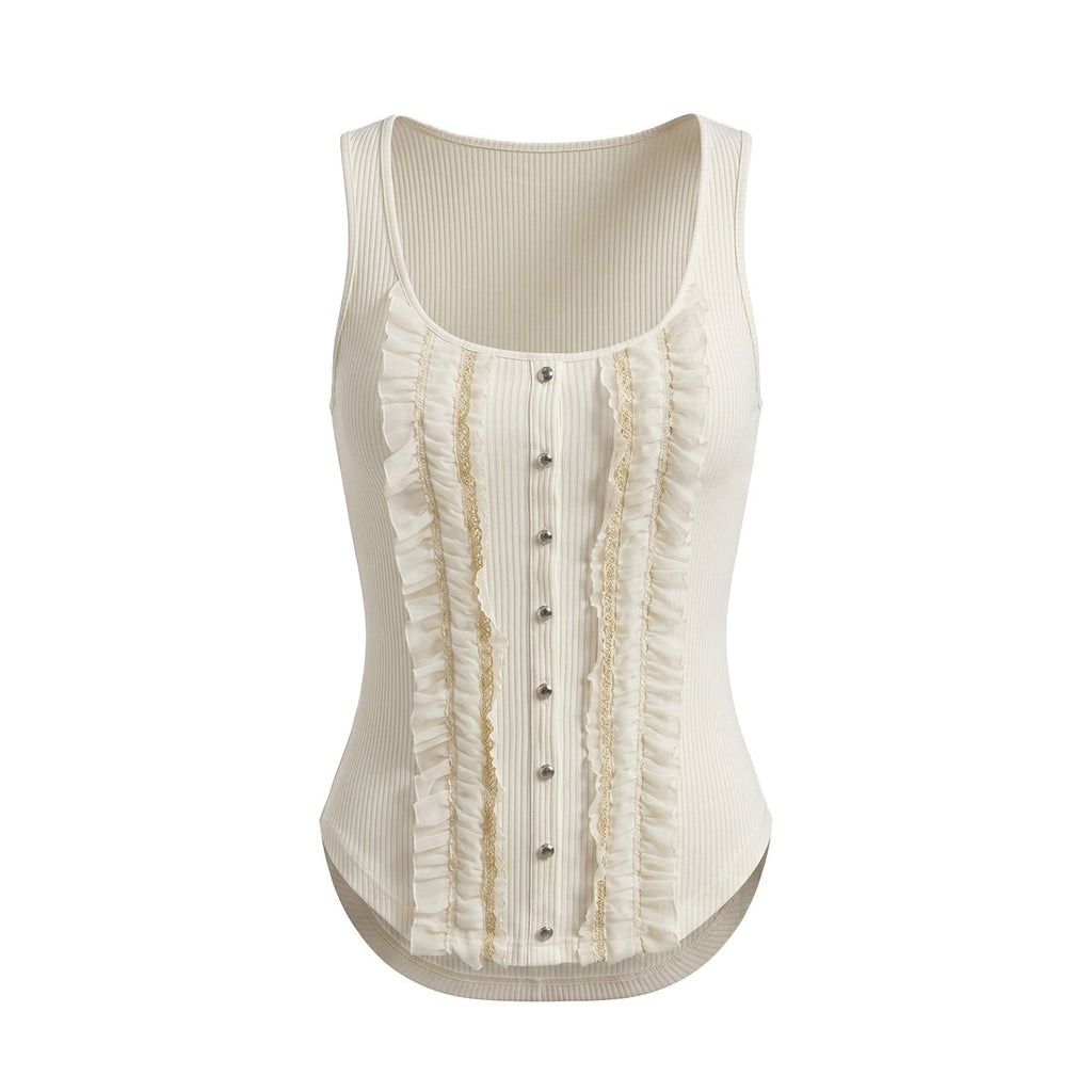 UNIVERSE_Vintage_Ruffle_Edge_Lace_Splice_Fitted_Waist_Women's_Polyester_Tencel_Tank_Tops_1052325991341_MISSTT