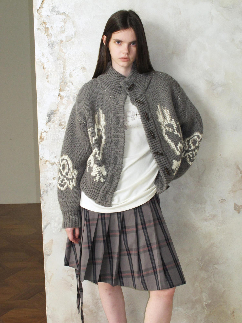 UNIVERSE Vintage Slouchy Devil Kitten Fair Isle Jacquard Women's Acrylic Cardigans