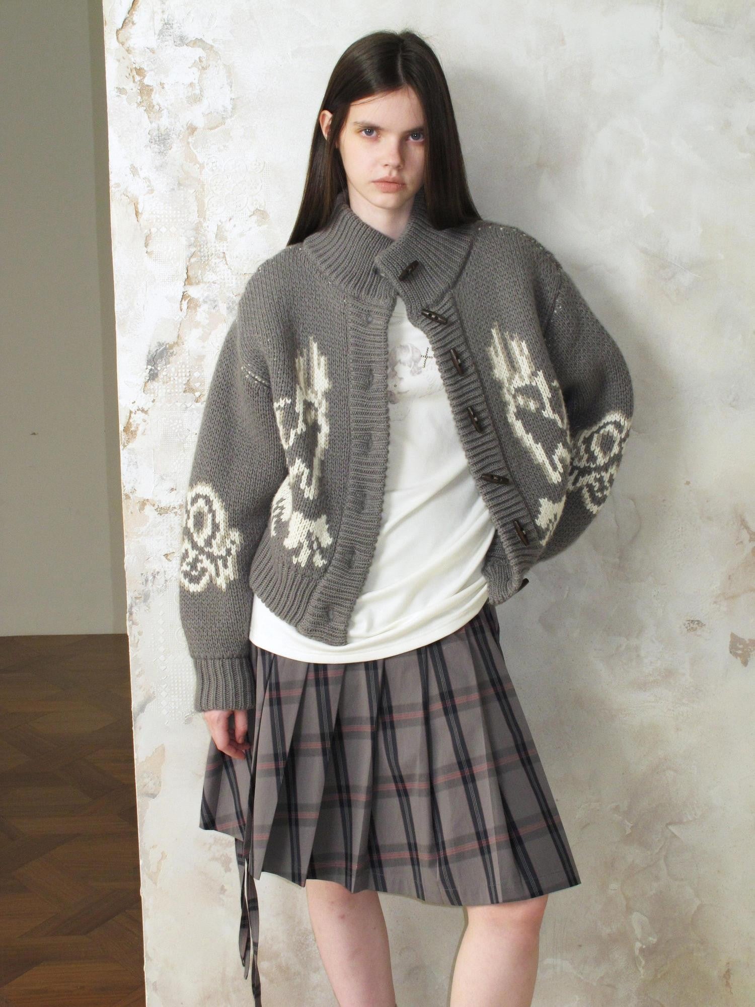 UNIVERSE Vintage Slouchy Devil Kitten Fair Isle Jacquard Women's Acrylic Cardigans