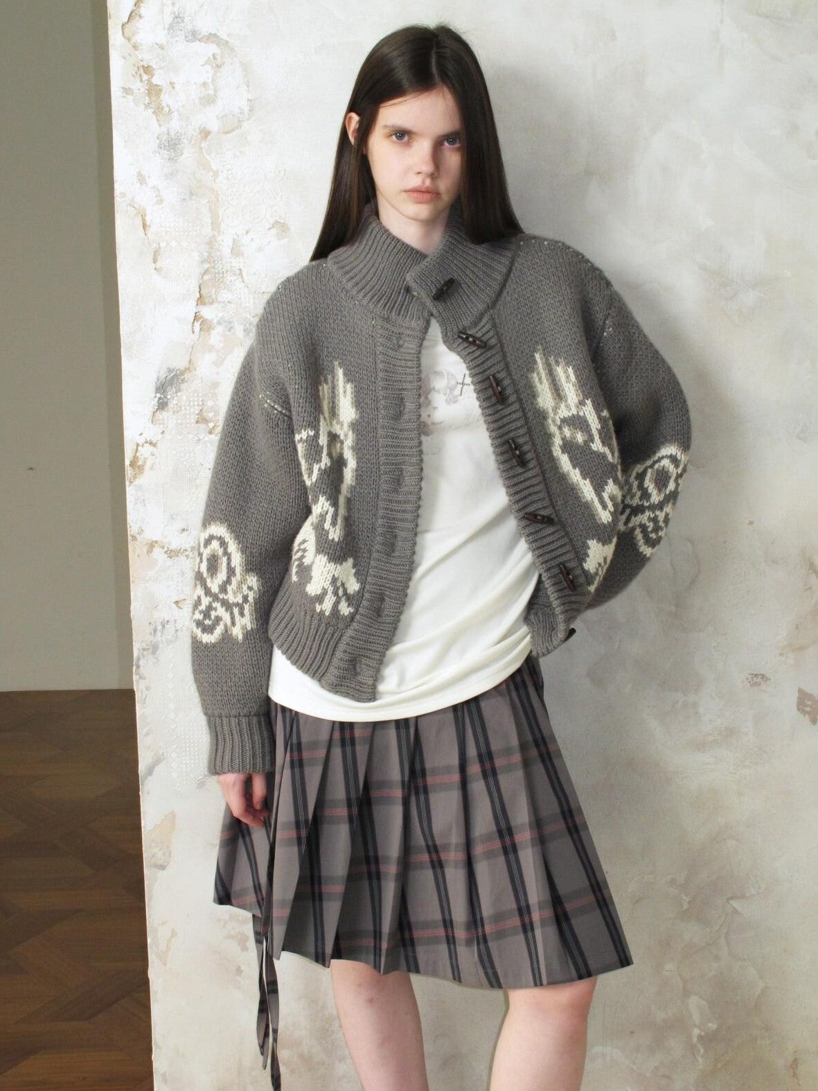 UNIVERSE Vintage Slouchy Devil Kitten Fair Isle Jacquard Women's Acrylic Cardigans