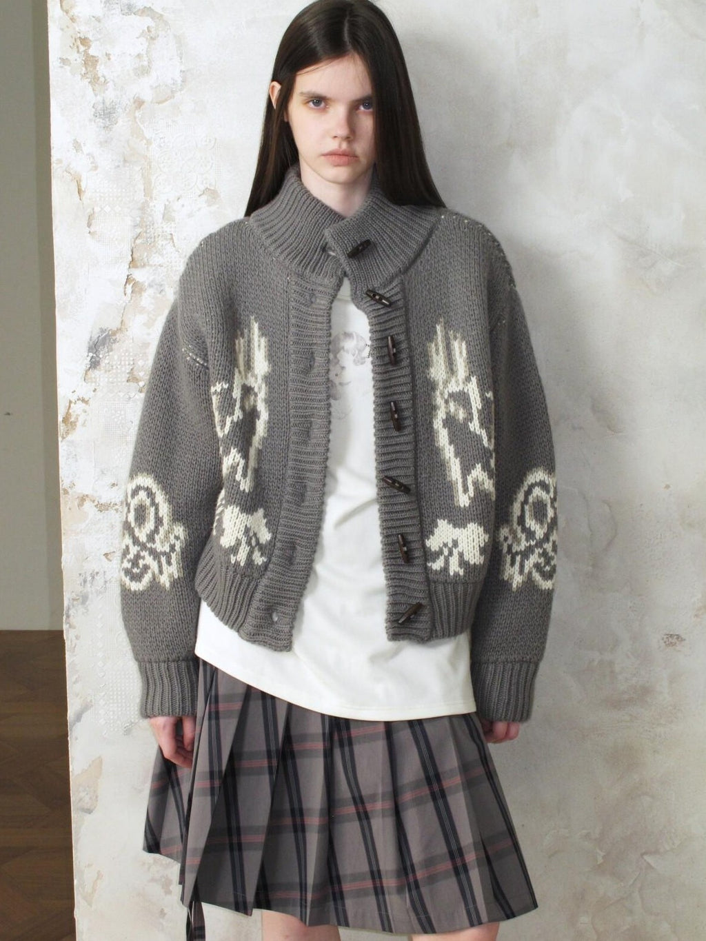 UNIVERSE Vintage Slouchy Devil Kitten Fair Isle Jacquard Women's Acrylic Cardigans