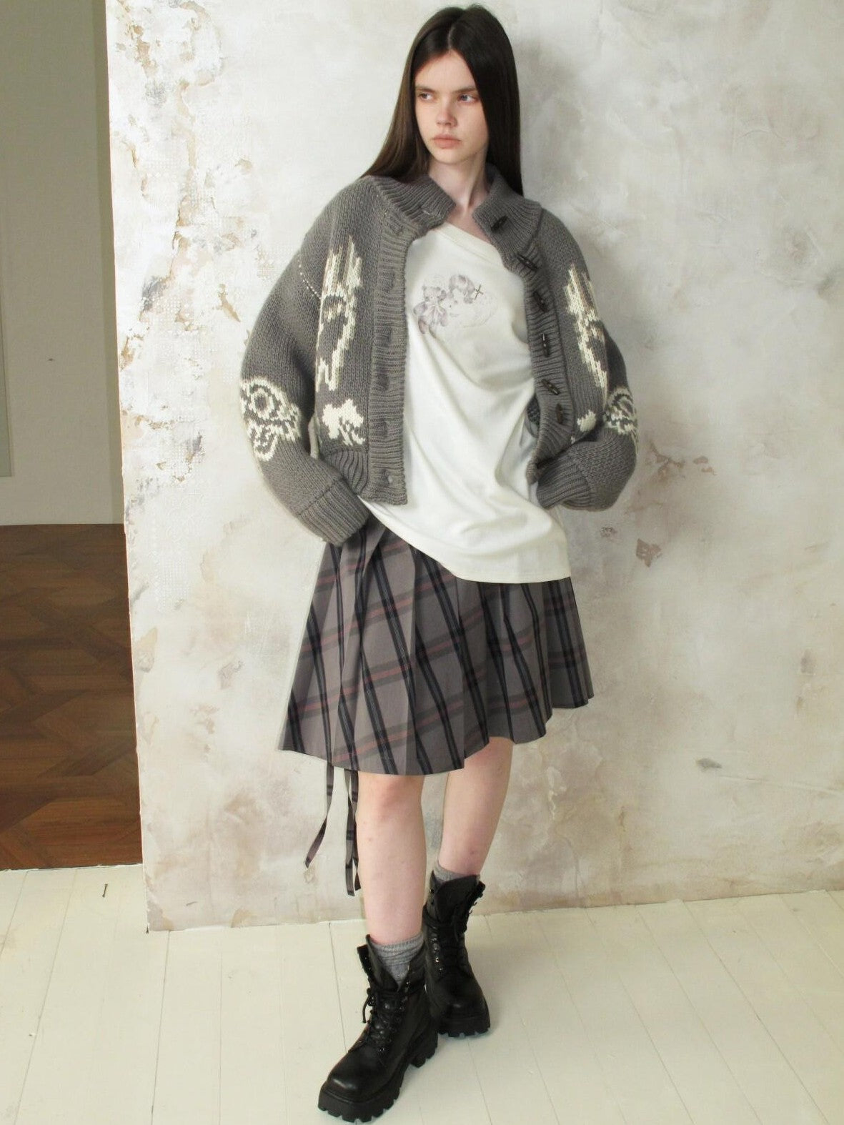 UNIVERSE Vintage Slouchy Devil Kitten Fair Isle Jacquard Women's Acrylic Cardigans