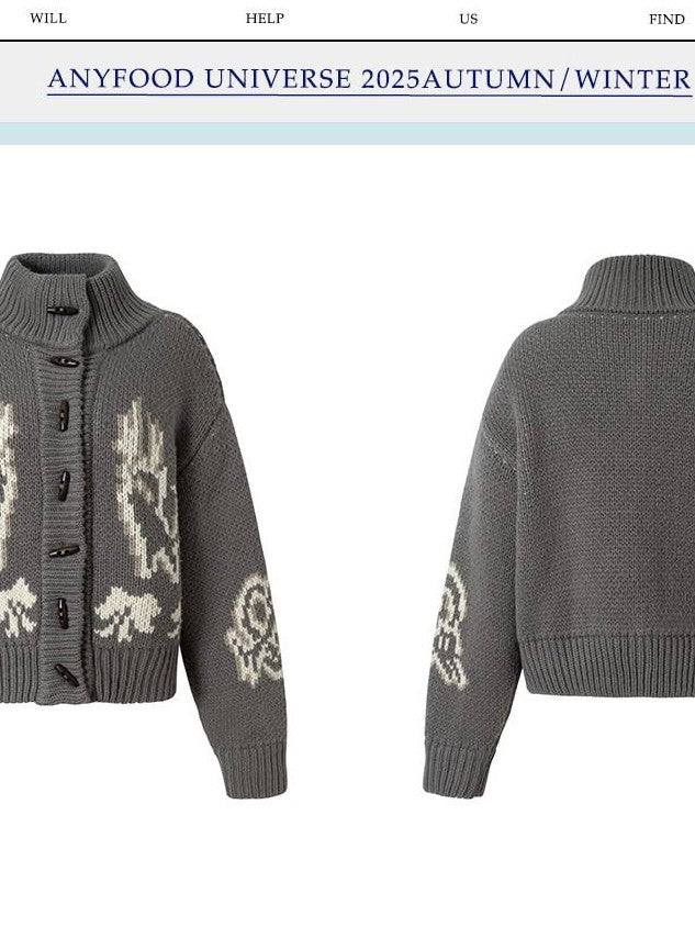 UNIVERSE Vintage Slouchy Devil Kitten Fair Isle Jacquard Women's Acrylic Cardigans