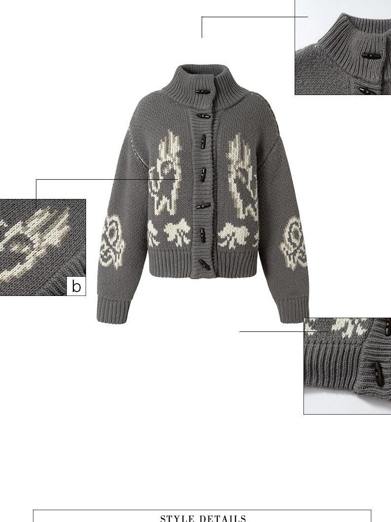 UNIVERSE Vintage Slouchy Devil Kitten Fair Isle Jacquard Women's Acrylic Cardigans