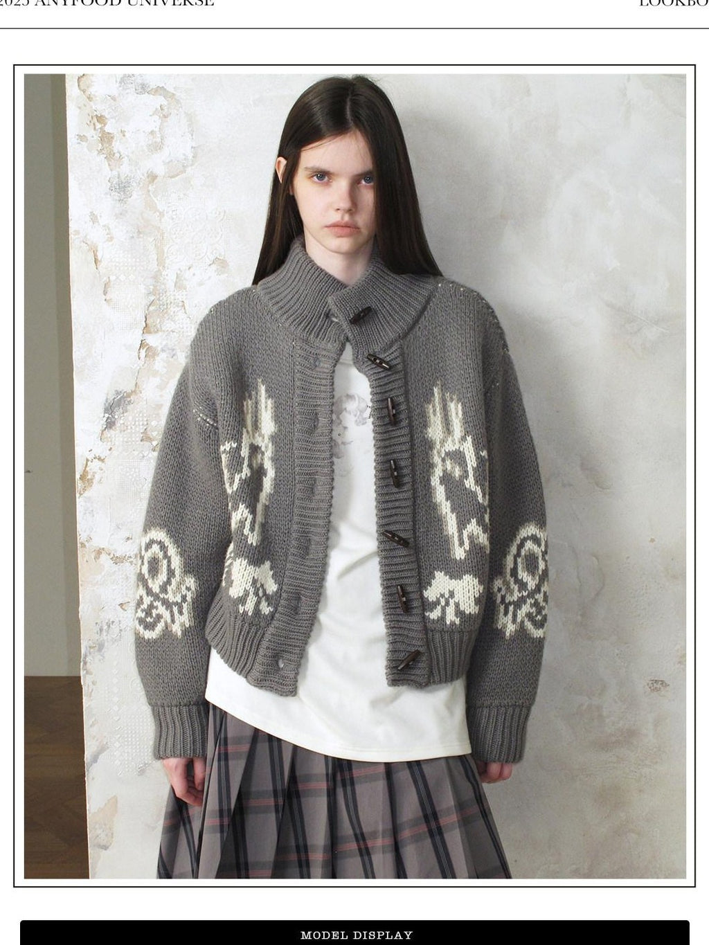UNIVERSE Vintage Slouchy Devil Kitten Fair Isle Jacquard Women's Acrylic Cardigans