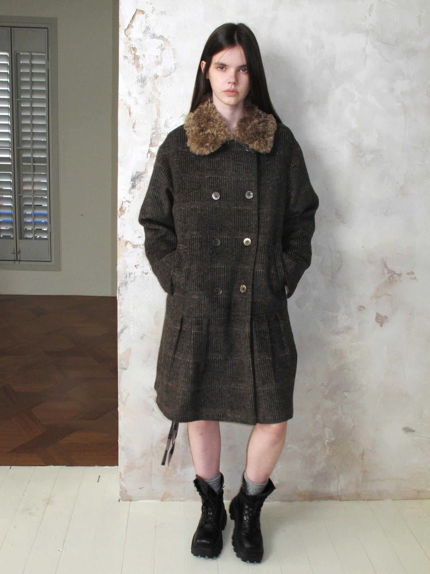 UNIVERSE Vintage Tartan Oversized Turn Down Collar Women's Wool Blend Wool Coats